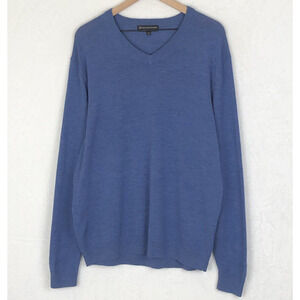 HART SCHAFFNER MARX 100% Extra Fine Merino Wool Sweater Men's Sz XL Blue V Neck